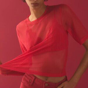 Anthro Porridge Mesh Half-Sleeve Top - Size XL